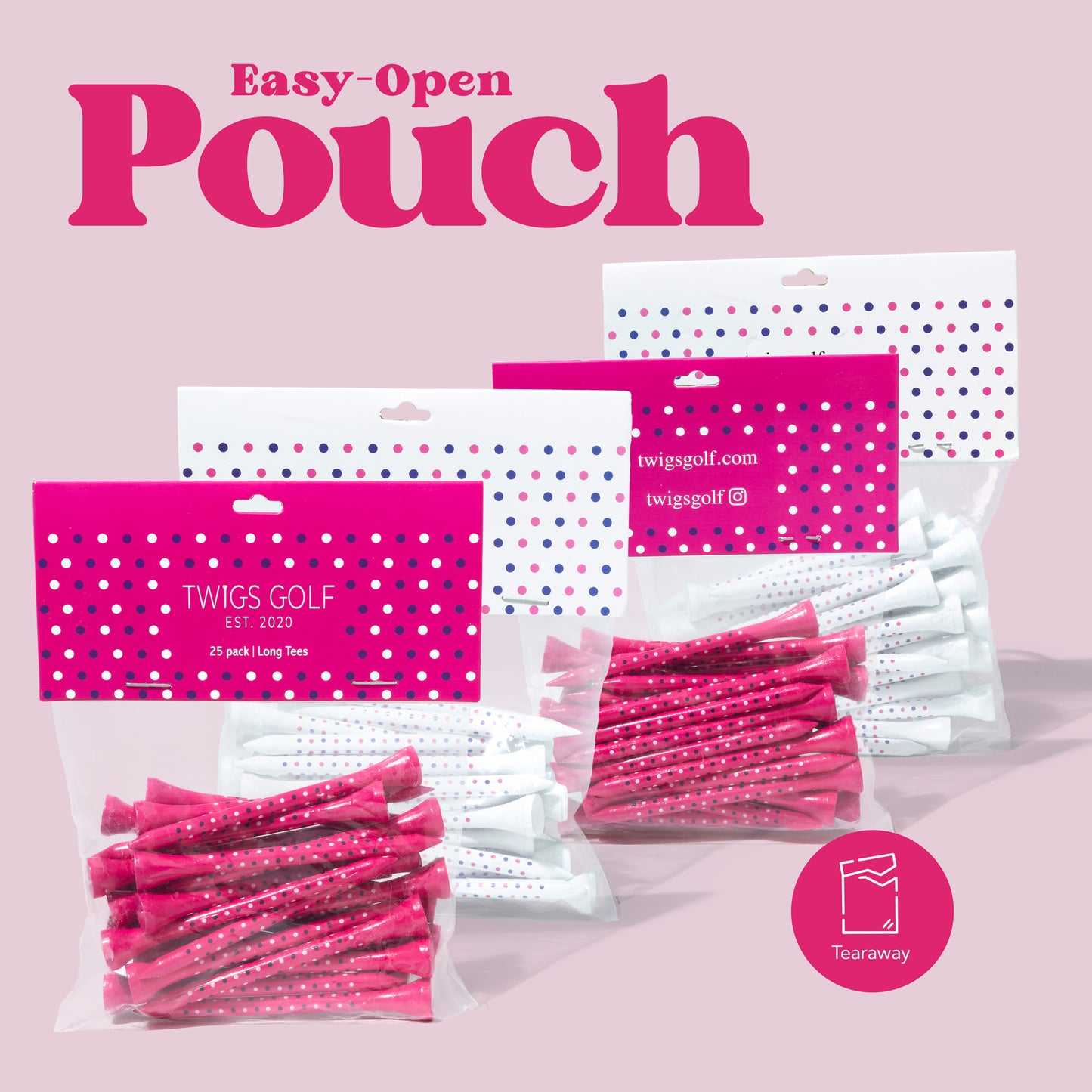 Groovy Polka Dots (White & Pink Golf Tees) 100 Count Collection