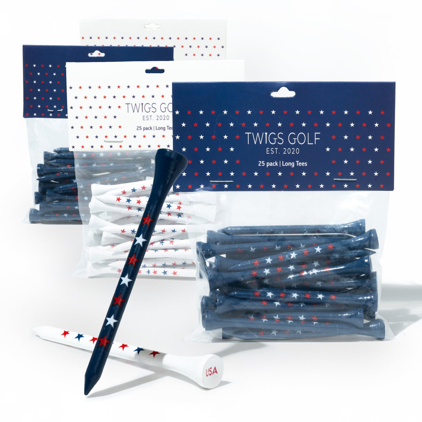USA Stars (White & Blue Golf Tees) 100 Count Collection